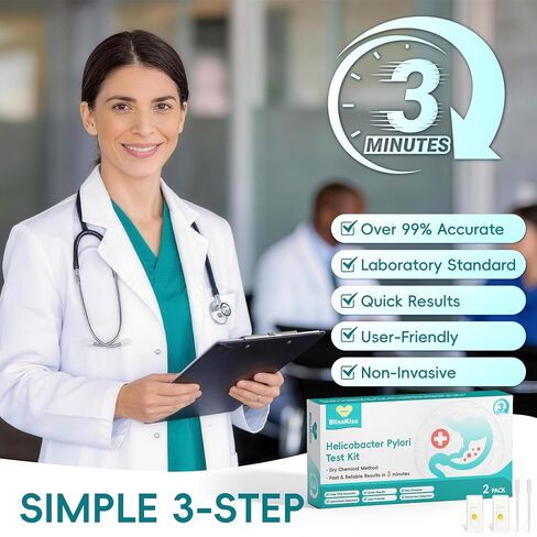 BlissKiss Rapid H. Pylori Home Screening Test Kit, 2 Pack | Detect in 3 Minutes | Easy 3-Step Self-Test | Over 99% Accuracy| Multi-Language Guide in Kuwait