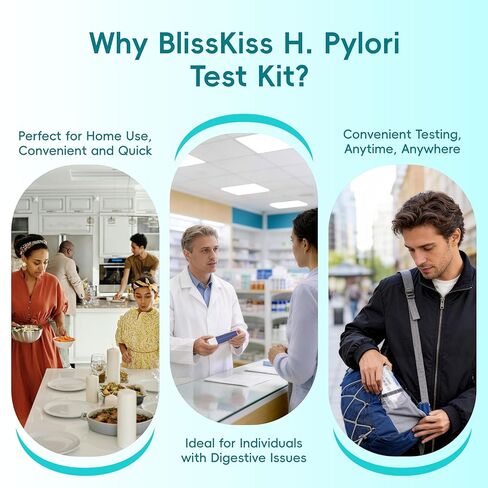 BlissKiss Rapid H. Pylori Home Screening Test Kit, 2 Pack | Detect in 3 Minutes | Easy 3-Step Self-Test | Over 99% Accuracy| Multi-Language Guide in Kuwait