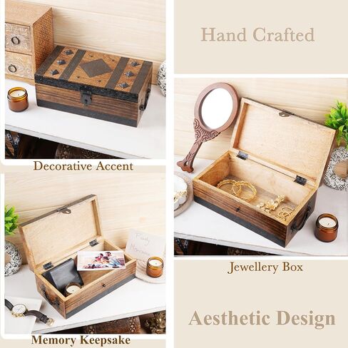 Ajuny Wooden Handcrafted Pirate Treasure Chest Jewelry Box Multipurpose Vintage Shell Strips Keepsake Trinket Storage Case Holder Necklace Earring Organizer Gift, 11x6 Inch in Kuwait