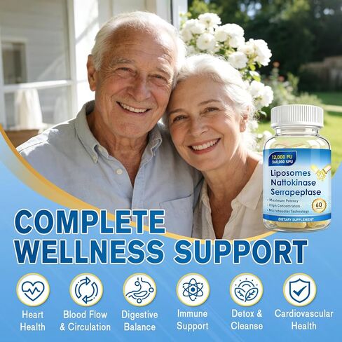 Nattokinase 12,000 FU Serrapeptase 360,000 SPU Supplement, 60 Capsules, Enriched with Super Enzymes, Nutrient Blend & Inulin for Circulation, Digestion & Gut Support in Kuwait