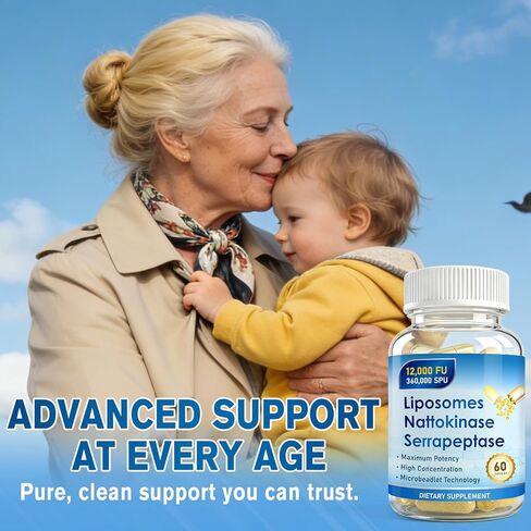 Nattokinase 12,000 FU Serrapeptase 360,000 SPU Supplement, 60 Capsules, Enriched with Super Enzymes, Nutrient Blend & Inulin for Circulation, Digestion & Gut Support in Kuwait