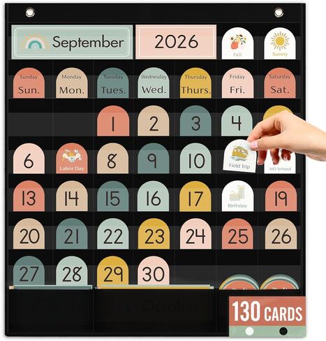 الفصول الدراسية شهرية مخطط جيب الجيب لتعلم الأطفال ، 105 بطاقات التقويم بوهو والطقس ، مستلزمات المعلمين لمدرسة ما قبل المدرسة الابتدائية. in Kuwait