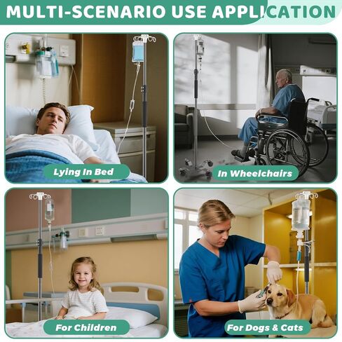 IV Poles with Wheels,47 to 100In Portable IV Floor StandTelescopic with 4 Hooks IV Bag Holder Stand Feeding Pump Stand Stainless Steels Pipe Extension Pole IV Influsion Pole in Kuwait