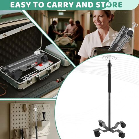 IV Poles with Wheels,47 to 100In Portable IV Floor StandTelescopic with 4 Hooks IV Bag Holder Stand Feeding Pump Stand Stainless Steels Pipe Extension Pole IV Influsion Pole in Kuwait