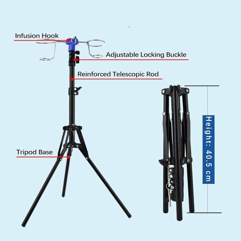 RAESHA Portable IV Pole Stand with Portable Bag, Foldable Tripod Drip Holder for Home Use - Telescopic Height 40.5-157cm, No Assembly, Lightweight with Bag (New Design) in Kuwait