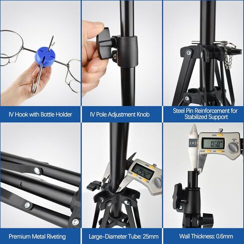 RAESHA Portable IV Pole Stand with Portable Bag, Foldable Tripod Drip Holder for Home Use - Telescopic Height 40.5-157cm, No Assembly, Lightweight with Bag (New Design) in Kuwait