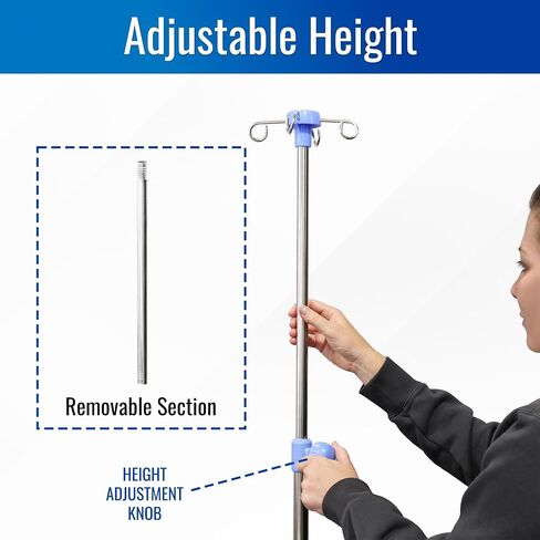 HealthSmart Rolling IV Pole Stand –Heavy Duty Stainless Steel, Adjustable 43.3″–78.7″ Height, 4-Prong IV Bag Holder, 5 Caster Wheels, Easy Assembly, 45 lb Capacity, Medical & Home Care in Kuwait