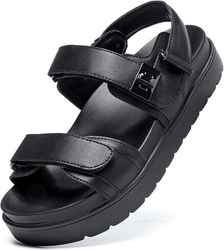 Zeenxiuya Women's Women FlATTY SANDALS COMMANT ROMPLY قابل للتعديل ، مع صندل القدمين المفتوحين في القدمين ، قوس الدعم الصيفي على صندل مسطح من الجلد in Kuwait