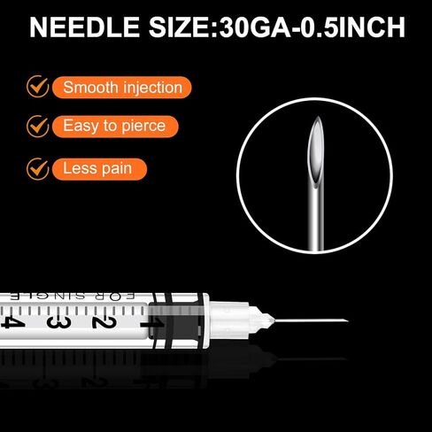 40 Pack 1ml Syringes with Needle-30Ga 0.5 Inch, Individually Sealed Packaging in Kuwait