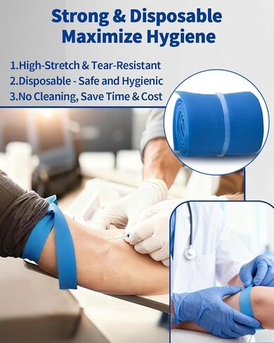 25 Pack Disposable Tourniquets - Latex-Free First Aid Tourniquet Kit, 1" X 18" Blue Elastic Tear-Resistant Tourniquets for Medical Emergency & Nursing Supplies Essentials for Outdoor Sport in Kuwait