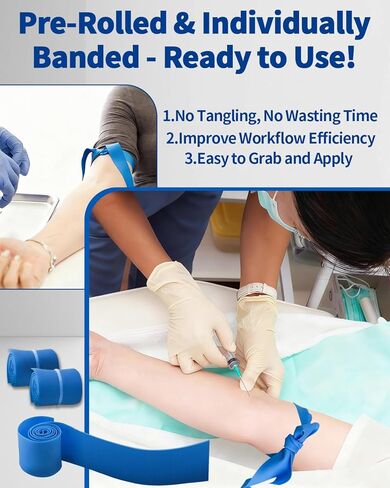 25 Pack Disposable Tourniquets - Latex-Free First Aid Tourniquet Kit, 1" X 18" Blue Elastic Tear-Resistant Tourniquets for Medical Emergency & Nursing Supplies Essentials for Outdoor Sport in Kuwait