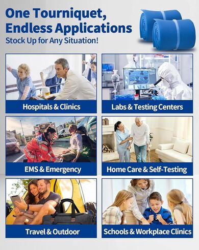 25 Pack Disposable Tourniquets - Latex-Free First Aid Tourniquet Kit, 1" X 18" Blue Elastic Tear-Resistant Tourniquets for Medical Emergency & Nursing Supplies Essentials for Outdoor Sport in Kuwait