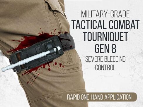 Military-Grade Tactical Combat Tourniquet Gen 8 - Severe Bleeding Control (Black) | Rapid One-Hand Application, Time-Stamped – First Aid, EMS, Law Enforcement, Civilian, Outdoor Survival in Kuwait