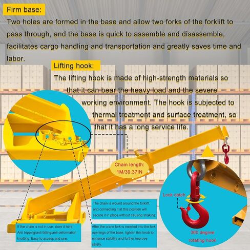 Forklift Jib Boom Forklift Mobile Crane, 5T / 11000LB Telescopic Crane Attachment with Hook, Max Length 96.5'' Mobile Lifting Hoist Towing Handling for Warehouse & Construction Material in Saudi Arabia