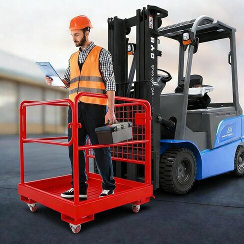 Forklift Safety Cage,Heavy-Duty 1200 lb Capacity Foldable Forklift Safety Cage,36"x36" Man Basket for 1-3 People with Lockable Swivel Wheels, Safety Rail & Drain Hole, Collapsible Work Platform for In in Saudi Arabia