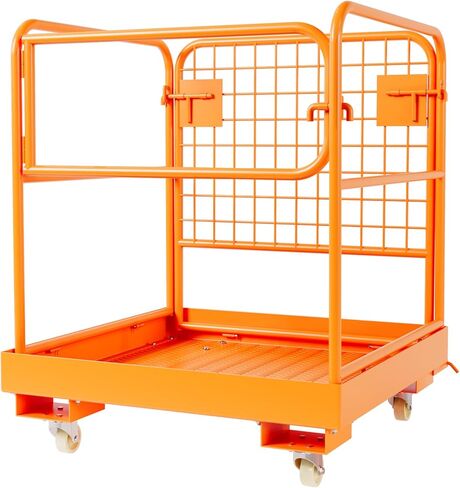 Garvee 36" x 36" Forklift Safety Cage, Heavy-Duty Steel Man Lift Basket, 1800 lbs Capacity, Collapsible Work Platform with Guardrail, Safety Lock, 4 Wheels, for Industrial Material Handling in Saudi Arabia