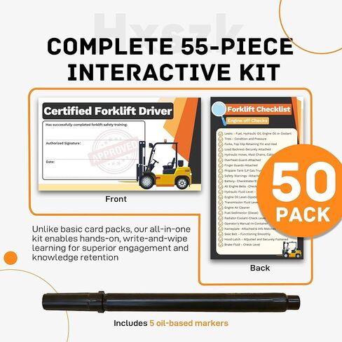 Hxszk 55 حزمة من بطاقات تدريب الرافعة الشوكية البلاستيكية القابلة لإعادة الاستخدام مع علامات - دليل دراسة للكتابة والمسح لتدريب المشغلين المتوافقين مع OSHA وإعداد الشهادات، 3.5 بوصة × 2 بوصة in Kuwait