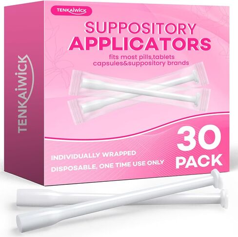 TENKAIWICK 30 Pack Disposable Vaginal Suppository Applicator for Women, Vaginal Applicator fits Size 0/00 Cap-Sules and Most Pills, Tablet Suppositories, Individually Wrapped in Kuwait