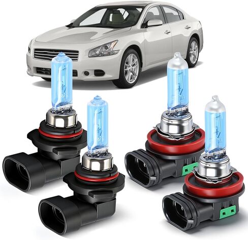 OQSNCV Fit for Nissan Maxima (2009-2015) Halogen Headlight Bulbs,9005 High Beam + H11 Low Beam Light Headlamp Replacement Bulbs Kit, Pack of 4 in Kuwait