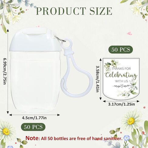 50Pcs Mini Hand Sanitizer Bottles Bulk with Thank You Labels - Wedding Favors - Personalized Wedding Favors for Guests, Thank You Gifts Party Supplies for Bridal Shower Baby Shower Hand Sanitizer Gift in Kuwait