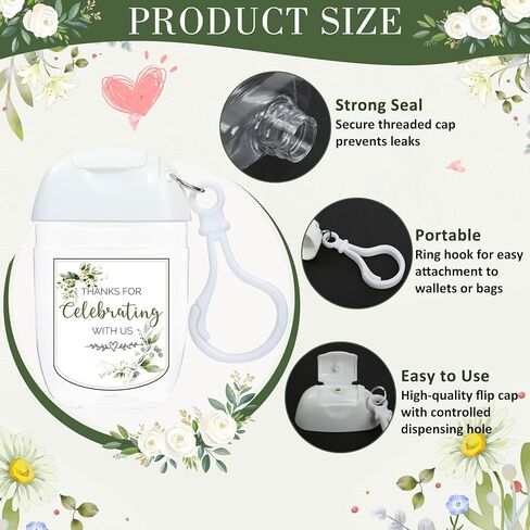 50Pcs Mini Hand Sanitizer Bottles Bulk with Thank You Labels - Wedding Favors - Personalized Wedding Favors for Guests, Thank You Gifts Party Supplies for Bridal Shower Baby Shower Hand Sanitizer Gift in Kuwait