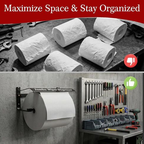 Wall Mounted Industrial Wiper Dispenser for Jumbo Roll - 17.0"x8.5"x7.5" Heavy Duty Shop Towel Holder Compatible with Wypall & Kimtech Wipes in Kuwait