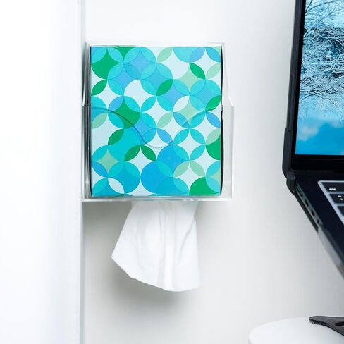 Facial Tissue Box Holder for Wall, Under Cabinet or Desk, RV, Bathroom, Small Spaces - Acrylic Wall Mounted Square Box Dispenser, Face Down or Sideways in Tight Areas in Kuwait