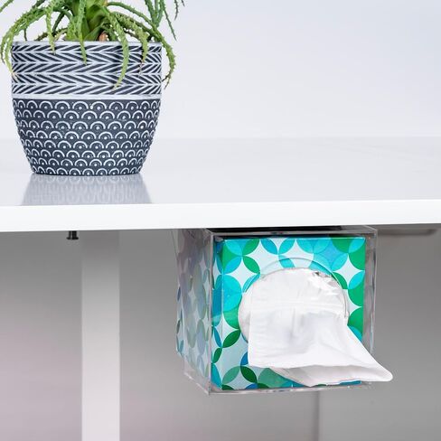 Facial Tissue Box Holder for Wall, Under Cabinet or Desk, RV, Bathroom, Small Spaces - Acrylic Wall Mounted Square Box Dispenser, Face Down or Sideways in Tight Areas in Kuwait