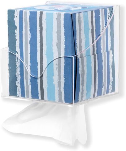 Facial Tissue Box Holder for Wall, Under Cabinet or Desk, RV, Bathroom, Small Spaces - Acrylic Wall Mounted Square Box Dispenser, Face Down or Sideways in Tight Areas in Kuwait