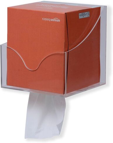 Facial Tissue Box Holder for Wall, Under Cabinet or Desk, RV, Bathroom, Small Spaces - Acrylic Wall Mounted Square Box Dispenser, Face Down or Sideways in Tight Areas in Kuwait