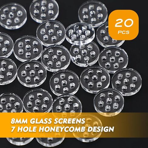 20PCS Clear High Borosilicate Glass Screens Filters with 7 Honeycomb Holes (8mm/0.3Inch) in Kuwait