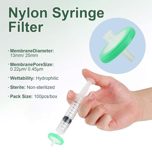Nylon Syringe Filter 13mm 022um Hydrophilic Membrane, Syringe Lab Filters, Non-Sterile Laboratory Filters, 100 Count in Saudi Arabia