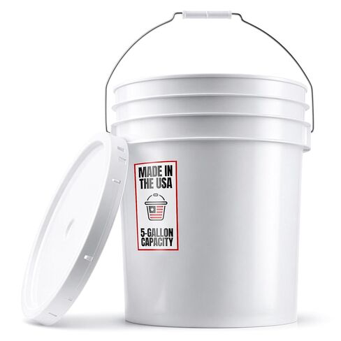5-Gallon White Bucket Pail With Airtight Lid, Food Grade BPA-Free Premium HDPE, Made In USA, Heavy-Duty Extra Durable Multi-Use, Metal Handles Plastic Grip Easy Carrying, Stackable Easy Store - 1 Pack in Kuwait