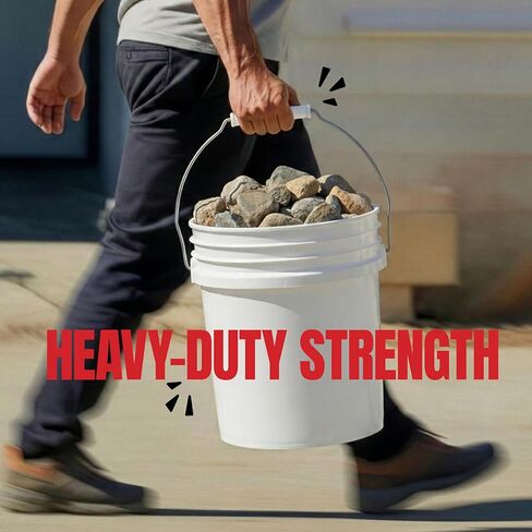 5-Gallon White Bucket Pail With Airtight Lid, Food Grade BPA-Free Premium HDPE, Made In USA, Heavy-Duty Extra Durable Multi-Use, Metal Handles Plastic Grip Easy Carrying, Stackable Easy Store - 1 Pack in Kuwait