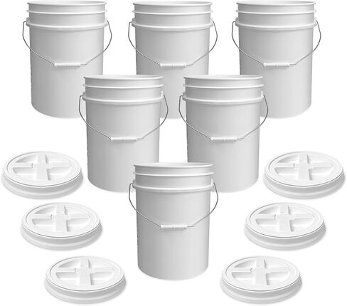 ePackageSupply 5 Gallon White Bucket with Gamma Seal Screw on Airtight Lid | Made in USA | Food Grade | Heavy-Duty | Durable 90 Mil All Purpose Pail | Easy Stack and Store | BPA Free (6 Count), White in Saudi Arabia