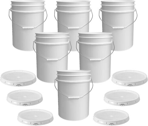 ePackageSupply دلو أبيض سعة 5 جالون مع غطاء | صنع في الولايات المتحدة الأمريكية | درجة الغذاء | دلو بلاستيكي متين للغاية | دلاء متعددة الاستخدامات مع أغطية | من السهل المكدس والتخزين | خالية من مادة BPA | 6 عبوات in Kuwait