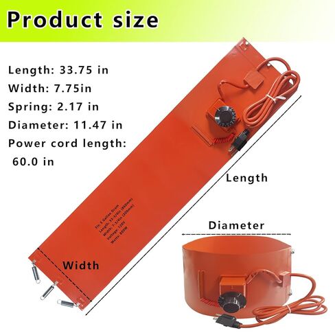 Bucket Heater 5 Gallon, 120V 800W Insulated Band, Fits Metal Bucket, Temp Control 86℉-302℉, Works with Oil Honey Water Propane Tank (7.75 in x 33.75 in) in Kuwait