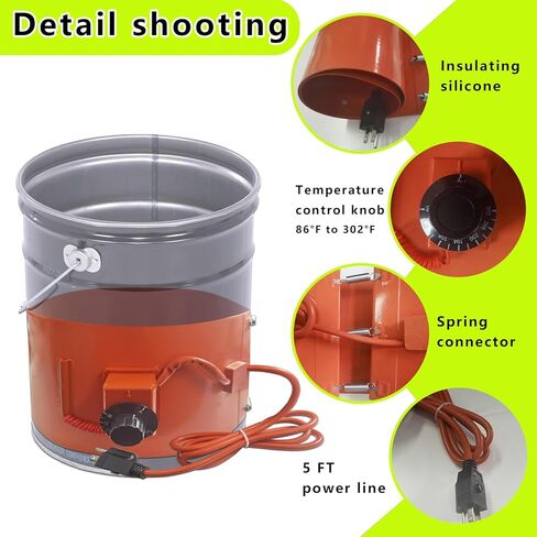 Bucket Heater 5 Gallon, 120V 800W Insulated Band, Fits Metal Bucket, Temp Control 86℉-302℉, Works with Oil Honey Water Propane Tank (7.75 in x 33.75 in) in Kuwait