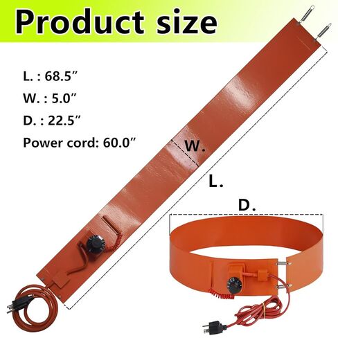 55 Gallon Drum Heater, 120V 1200W Insulated Band, Fits Steel Barrel, Temp Control 86℉-302℉, Works with Oil Lube Water Honey (5 in x 68.5 in) in Kuwait