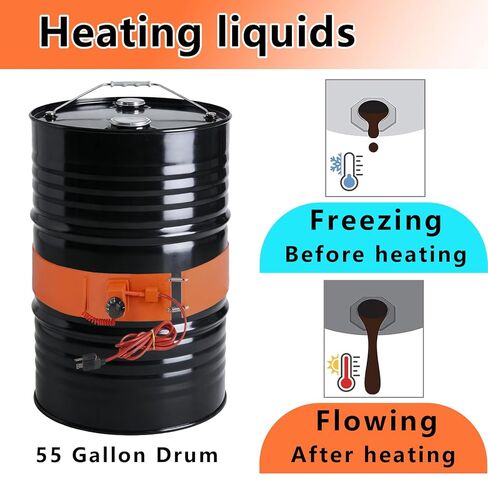 55 Gallon Drum Heater, 120V 1200W Insulated Band, Fits Steel Barrel, Temp Control 86℉-302℉, Works with Oil Lube Water Honey (5 in x 68.5 in) in Kuwait