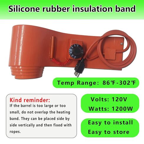 55 Gallon Drum Heater, 120V 1200W Insulated Band, Fits Steel Barrel, Temp Control 86℉-302℉, Works with Oil Lube Water Honey (5 in x 68.5 in) in Kuwait