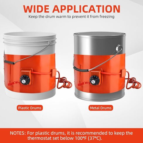NORJIN Metal Drum Heater, Bucket Heater 5 Gallon, 120V 800 Watt Insulated Band Heater for 5 Gal Barrel, 7.8 * 33.8 inch Silicone Rubber Heating Band with Temperature Controller in Kuwait