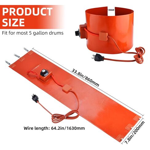 NORJIN Metal Drum Heater, Bucket Heater 5 Gallon, 120V 800 Watt Insulated Band Heater for 5 Gal Barrel, 7.8 * 33.8 inch Silicone Rubber Heating Band with Temperature Controller in Kuwait
