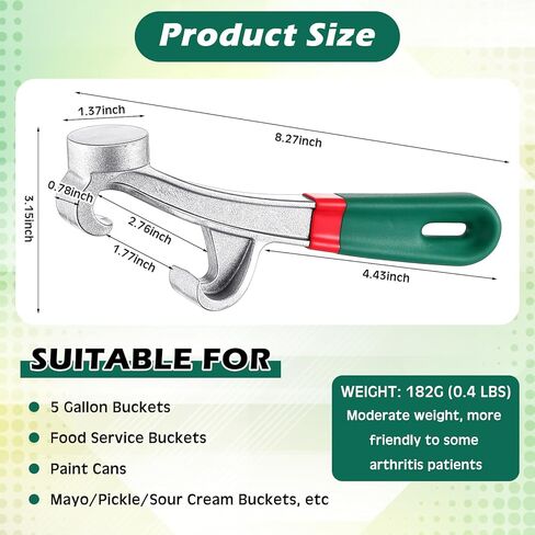 WILLBOND 2 Pcs Bucket Opener Tools 5 Gallon, 8.27 Inch Aluminum Pail Opener Wrench, Bucket Lid Openers Tool with Non Slip Rubber Handle Grip, Metal Can Lid Remover Buckets Tool for Home Industrial in Saudi Arabia