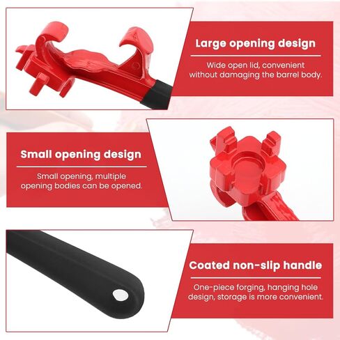 أداة مفتاح ربط 3 في 1 وفتاحة دلو، مزيل غطاء طبلة الألومنيوم لطبول 5-55 جالون، وعلب الطلاء، والدلاء، مع مقبض غير قابل للانزلاق للاستخدام الصناعي/المنزلي (اللون: أسود وأحمر) in Kuwait