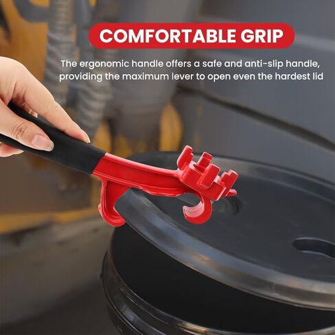 أداة مفتاح ربط 3 في 1 وفتاحة دلو، مزيل غطاء طبلة الألومنيوم لطبول 5-55 جالون، وعلب الطلاء، والدلاء، مع مقبض غير قابل للانزلاق للاستخدام الصناعي/المنزلي (اللون: أسود وأحمر) in Kuwait
