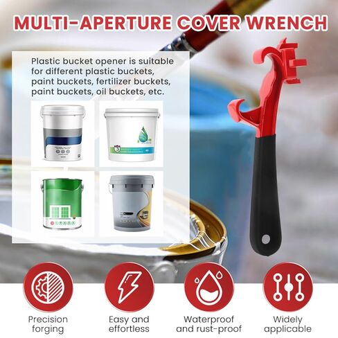 أداة مفتاح ربط 3 في 1 وفتاحة دلو، مزيل غطاء طبلة الألومنيوم لطبول 5-55 جالون، وعلب الطلاء، والدلاء، مع مقبض غير قابل للانزلاق للاستخدام الصناعي/المنزلي (اللون: أسود وأحمر) in Kuwait