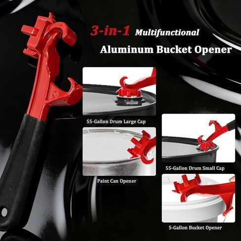 3-in-1 Aluminum Drum Bung Wrench & Bucket Opener Tool, Fits 5–55 Gallon Barrel Lids, Paint Cans and Pails, Non-Slip Rubber Handle, Multi-Function for Industrial & Home Use in Kuwait