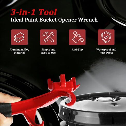 3-in-1 Aluminum Drum Bung Wrench & Bucket Opener Tool, Fits 5–55 Gallon Barrel Lids, Paint Cans and Pails, Non-Slip Rubber Handle, Multi-Function for Industrial & Home Use in Kuwait