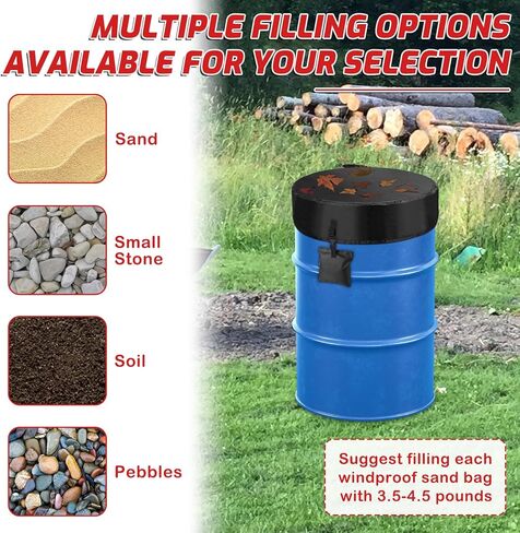 2-PCS 55 Gallon Drum Covers with 4 Windproof Weights Sand Bags(No Sand), 420D Waterproof Coating Oxford Cloth Rain Barrel Lid with Adjustable Drawstring, All-Weather Protection for Outdoor Storage in Saudi Arabia